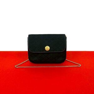 Celine Triomphe Logo Canvas Leather Chain Shoulder Bag